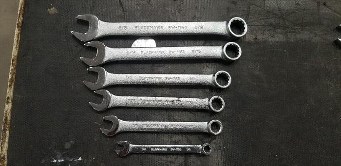 Blackhawk by Proto 6 piece SAE Combination Wrench Set USA New/Unused Set #12