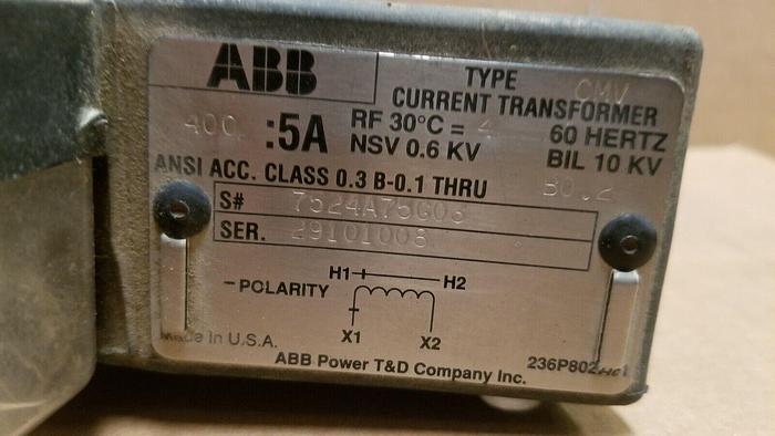 Used ABB 7524A75G03 400:5A Current Transformer