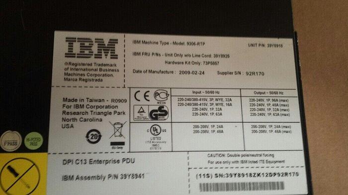 Used IBM 39Y8918  9306-RTP Power Distribution Unit