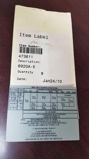 Fluke 8920A/8921A Voltmeter Label NEW!