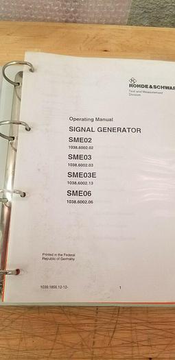 Used Rohde & Schwarz SME Signal Generator Operator's Manual