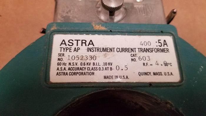 Used ASTRA 400:5A Type AP Current Transformer Catalog Number 603
