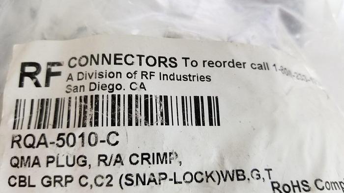 RFI  RQA-5010-C  QMA Plug Right Angle Crimp NEW!