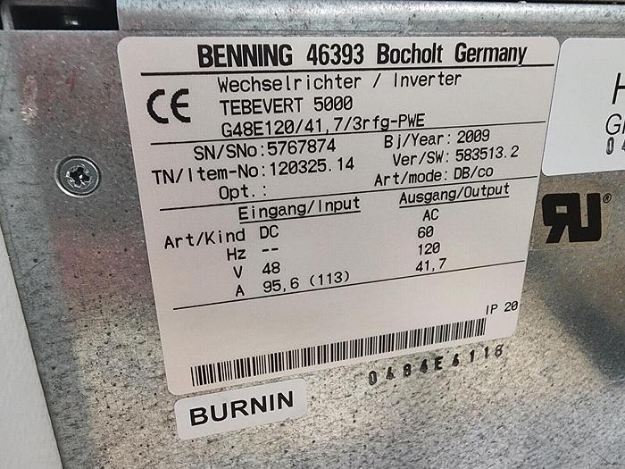 Used Benning TEBEVERT G48E120/41,7/3RFG-PWE 5000VA Inverter