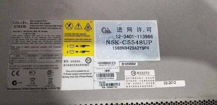 Used Cisco NEXUS N5K-CC5548UP with Dual 750W Power Supplies Unit #2
