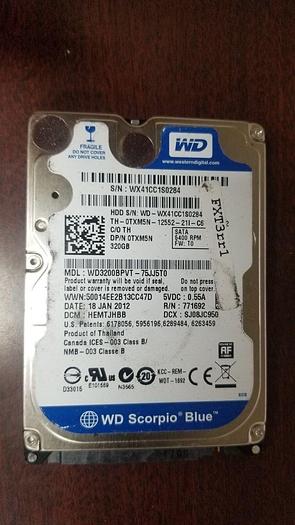 Used Western Digital WD3200BPVT-75JJ5T0 320GB 2.5" SATA Laptop Drive