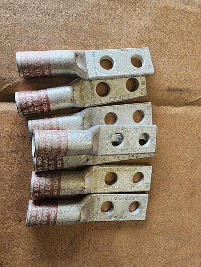 Used Burndy YA2CL-2TC14 2/0 Brown Lug Lot of 7 NEW!