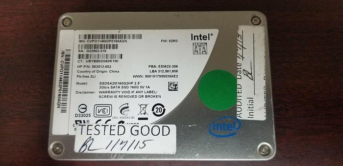 Used Intel SSDSA2M160G2HP 2.5"  3.0Gb/s 160GB SSD Drive