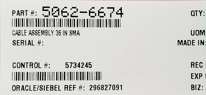 HP/Agilent 5062-6674 Semi-Flex SMA Male to SMA Male Cable 3FT