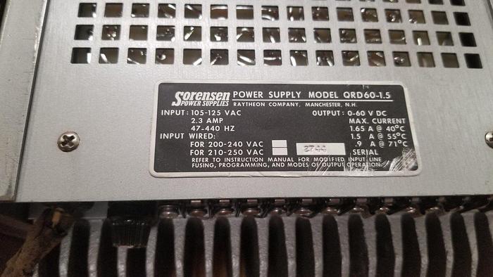 Used Sorensen QRD60-1.5 DC Power Supplies X2 Rack Mountable