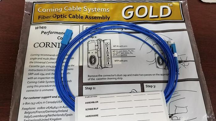 Corning 1F XB2.0 LCUPC/SCUPC 3M Fiber Optic Cable Assembly Box of 80 NEW!