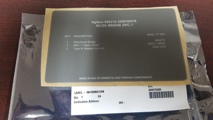 Agilent 85027A Contents Label NEW!