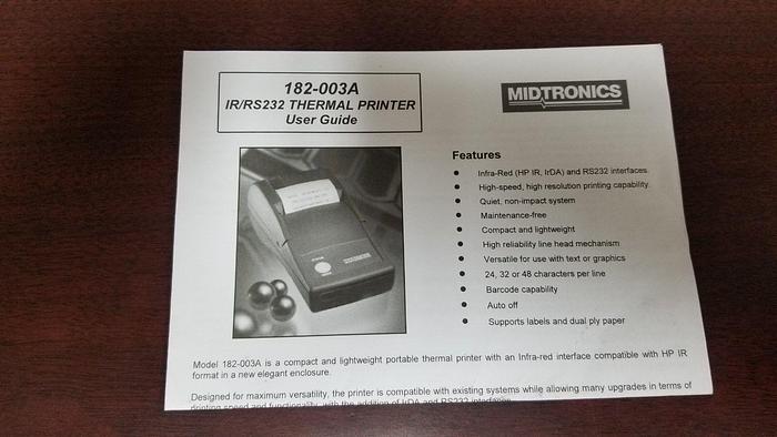 Used Midtronics 182-003A IR/RS232 Thermal Printer User Guide