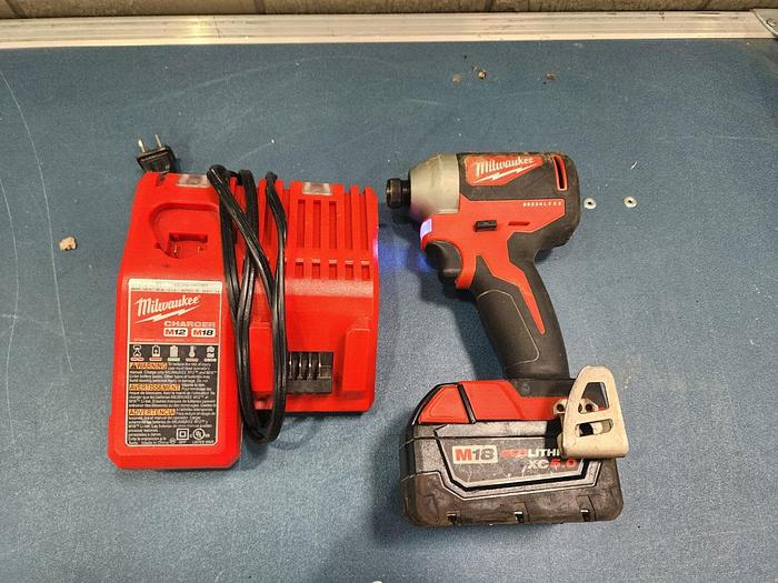 Used Milwaukee 2850-20 1/4" Driver with Battery and Charger Unit #1
