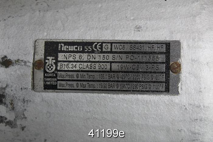 Used Newco 6" Hand Operated Globe Valve, WC6 Body #41199