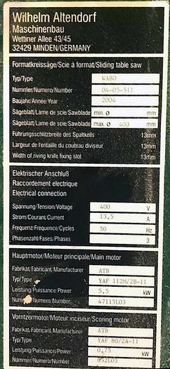 Used 2004 ALTENDORF Format panel saw Altendorf WA80
