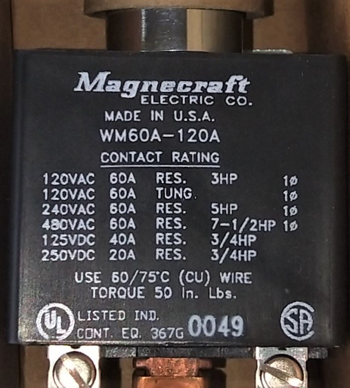 New Open Box Magnecraft WM60A-120A Mercury Displacement Relay