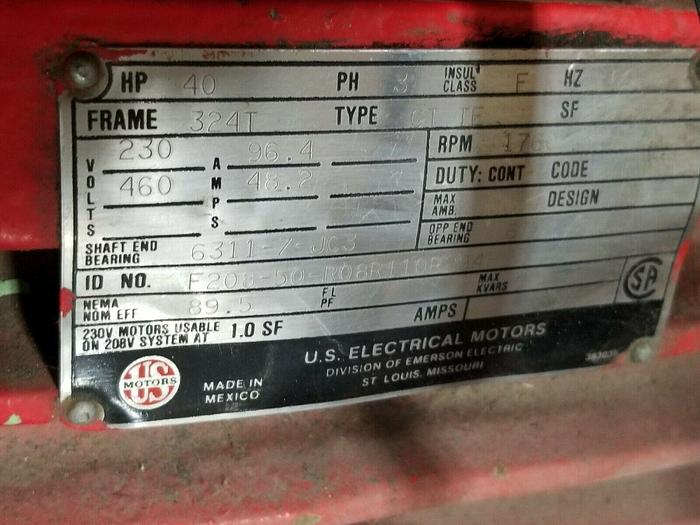 Used US Motors CT TE 40HP 3PH 60Hz RPM1760 230/460VAC 96.4/48.2A