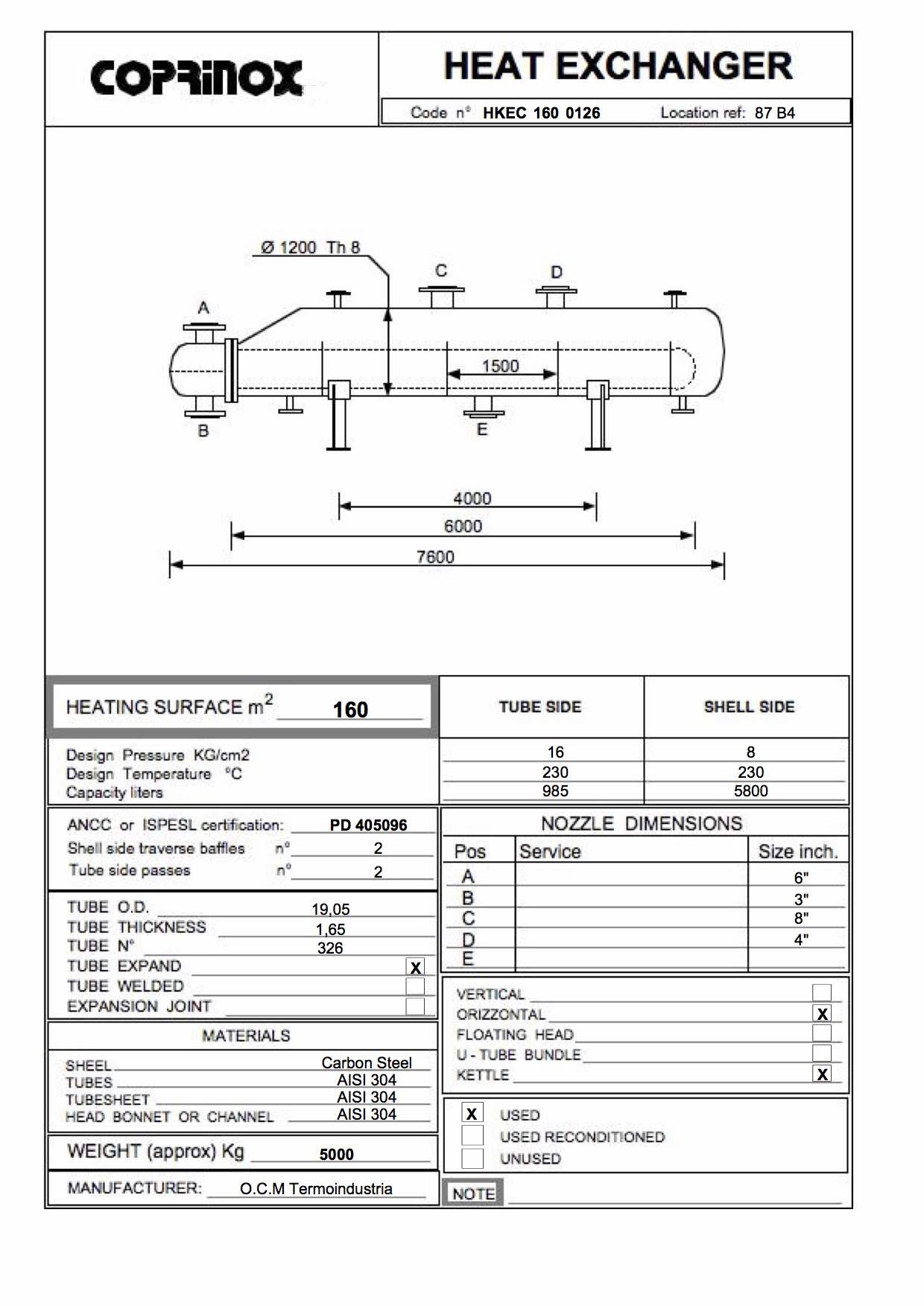 Used Scambiatore di calore  da 160 metri quadrati