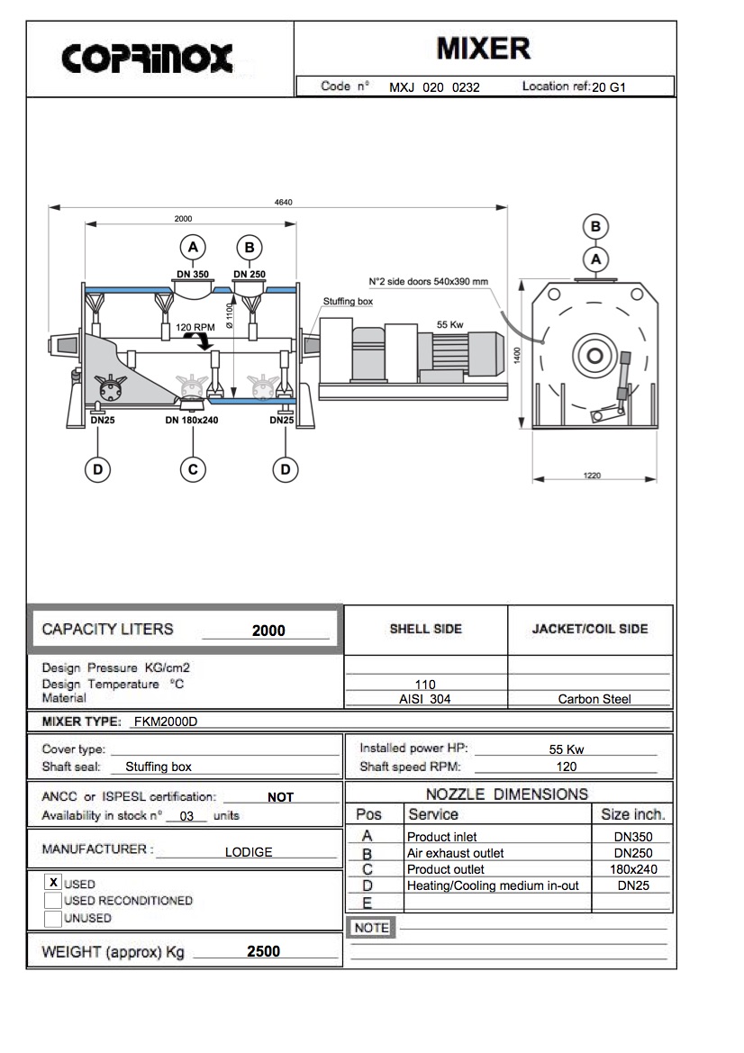 Used 2000 Liters LODIGE mixer