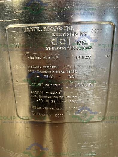 Used DCI 200 Liter Stainless Steel Jacketed Reactor Mixing Tank w/ PharMix Agitator