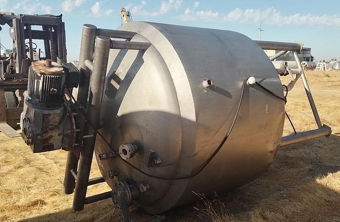 Used Tank, 1,000 Gallon, Stainless Steel, Agitated, Jacketed, DT/DB