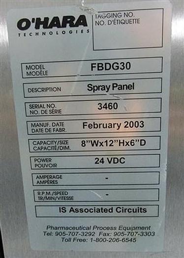 Used O'Hara Fluid Bed Dryer, Model FBDG-5KG