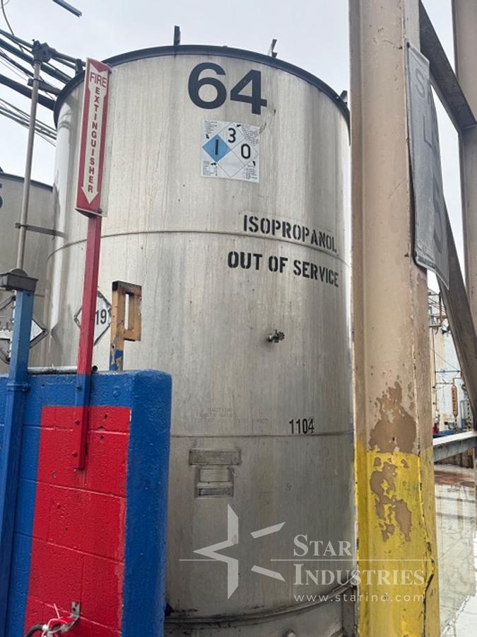 Used Tank, 4,250 Gallon, Stainless Steel, 8' Dia x 12' H, Valley Foundry, UL Rated