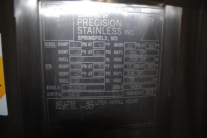 Used 400 Liter Precision Stainless Receiver.
