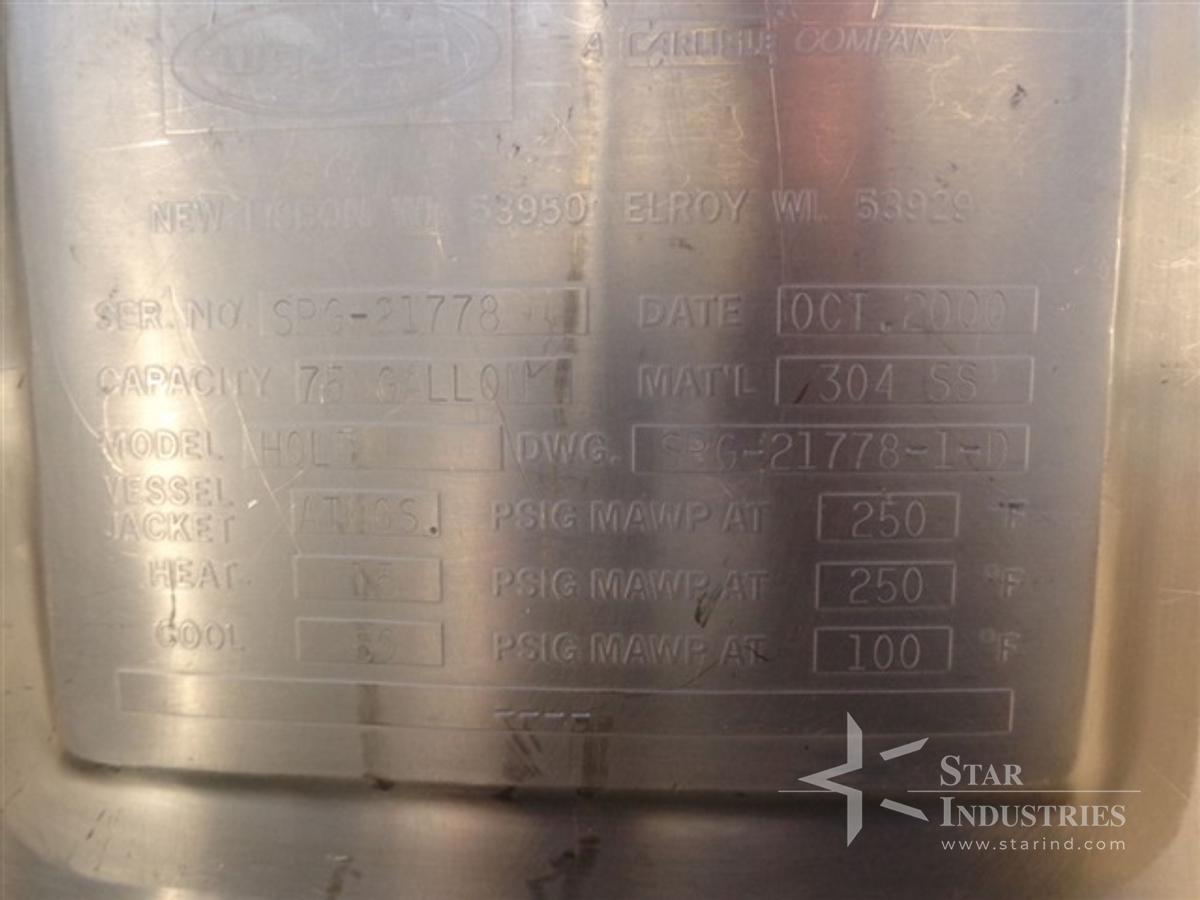 Used Walker 75 Gallon Stainless Steel Jacketed Tank