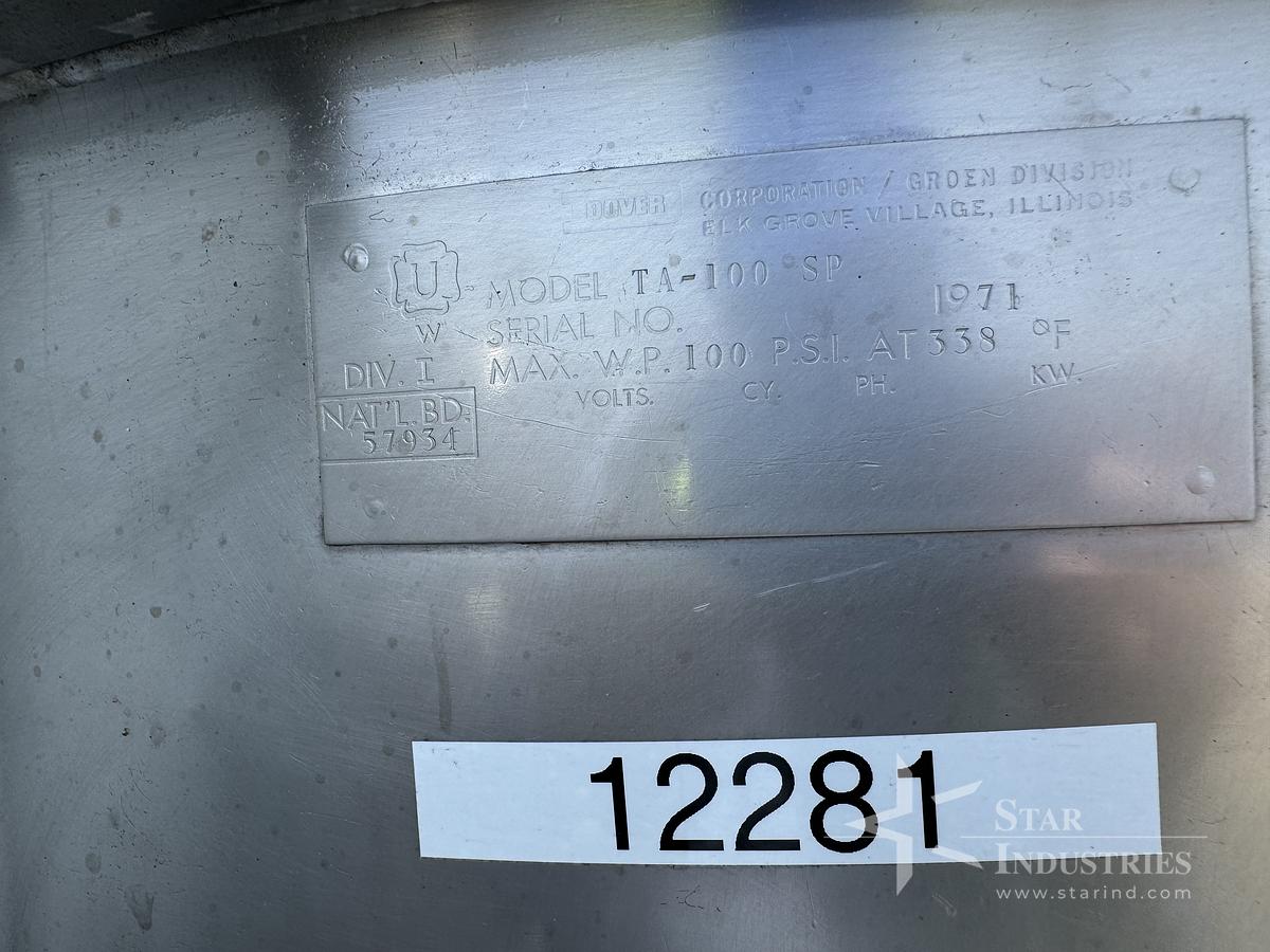 Used 30 gallon Dover-Groen Single-motion Swept Kettle, Model TA-100