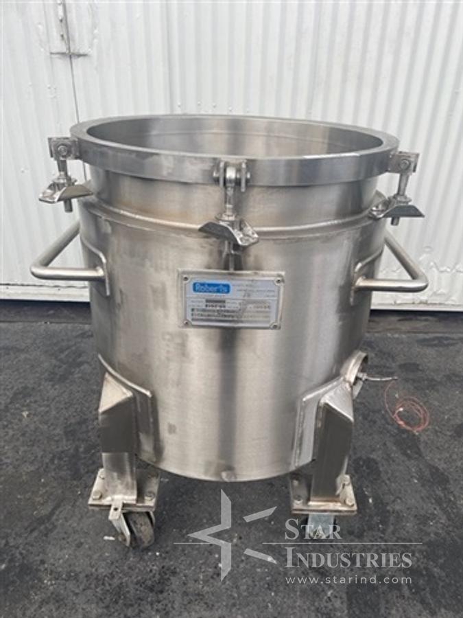 Used 40 gallon Robert's S.S. Jacketed Mix Can, 24" diam. x 24" deep