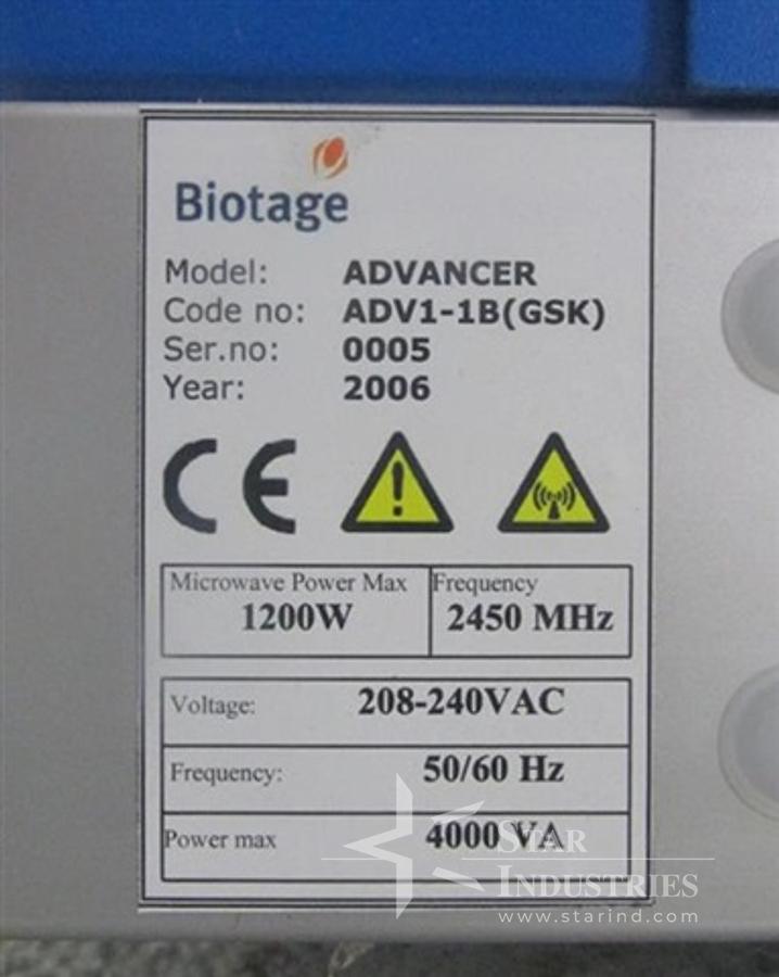 Used BIOTAGE ADVANCER BATCH MICROWAVE SYNTHESIZER