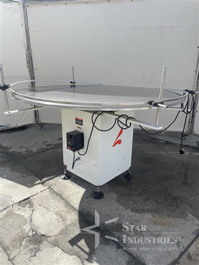 Used Used 60'' Stainless Steel Turntable, Steel frame with variable speed control, side rails missing,