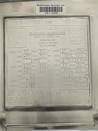 Used 120 liter Stainless Technology reactor, 316L