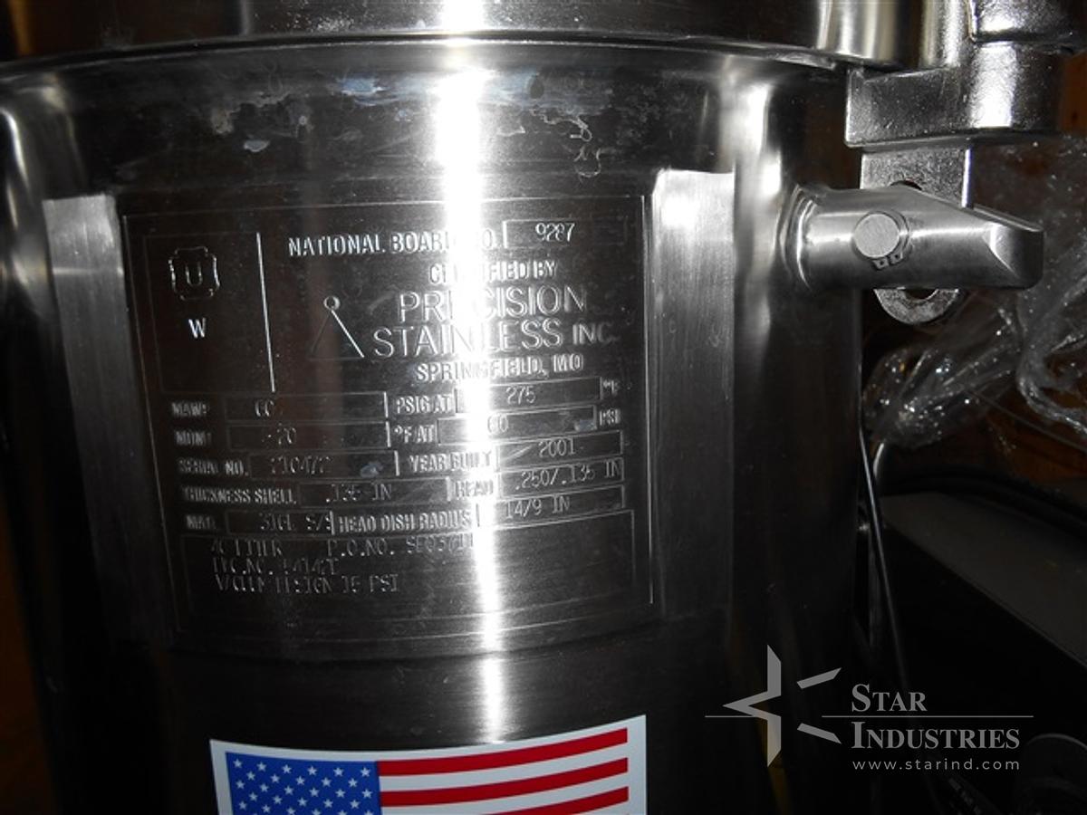 Used Precision Stainless 40 liter Receiver, 316L Stainless