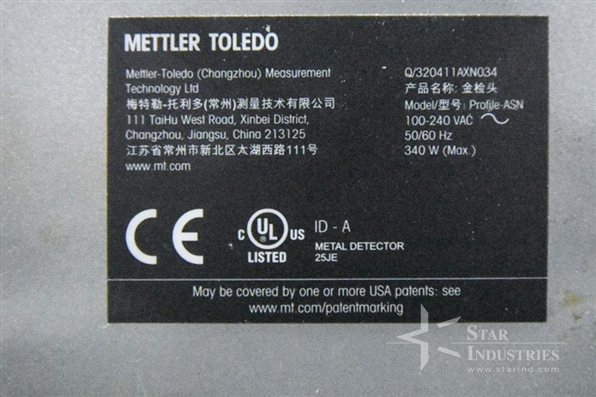 Used Mettler Toledo Model 25JE-1 Metal Detector w/ Ejector, 12" x 5.5" aperture