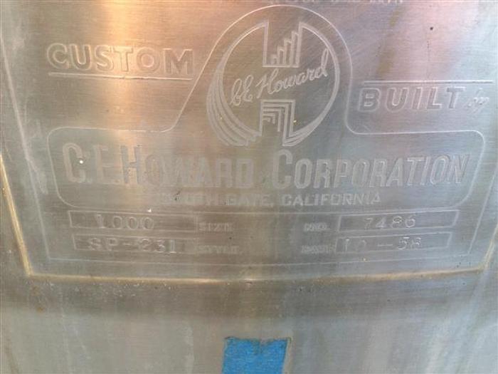 Used C.E. Howard 1,000 gallon s.s. Mix Tank w/ 2 hp s.s. Lafert 2 hp Mixer