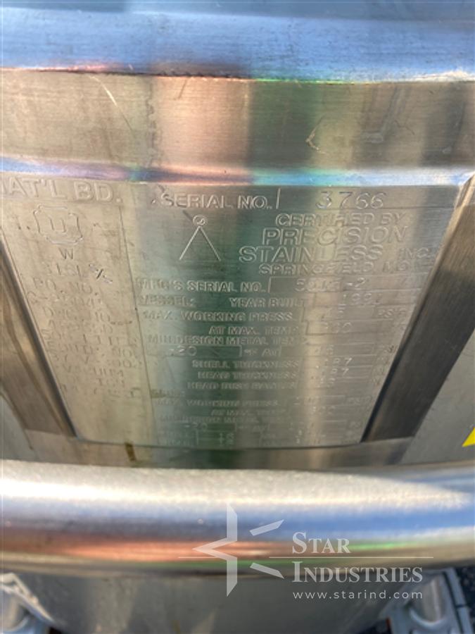 Used 500 liter Precision S.S. Reactor w/ Lightnin Mixer