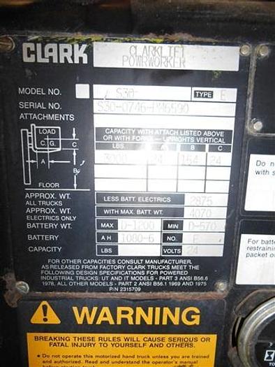 Used Clark Walk Behind Lift. Model: S30. 3000LB Cap
