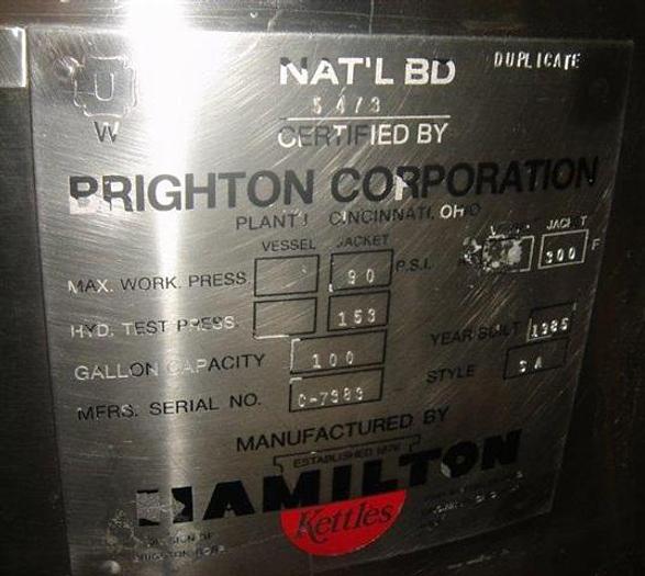 Used 100 gallon Hamilton Jacketed Kettle