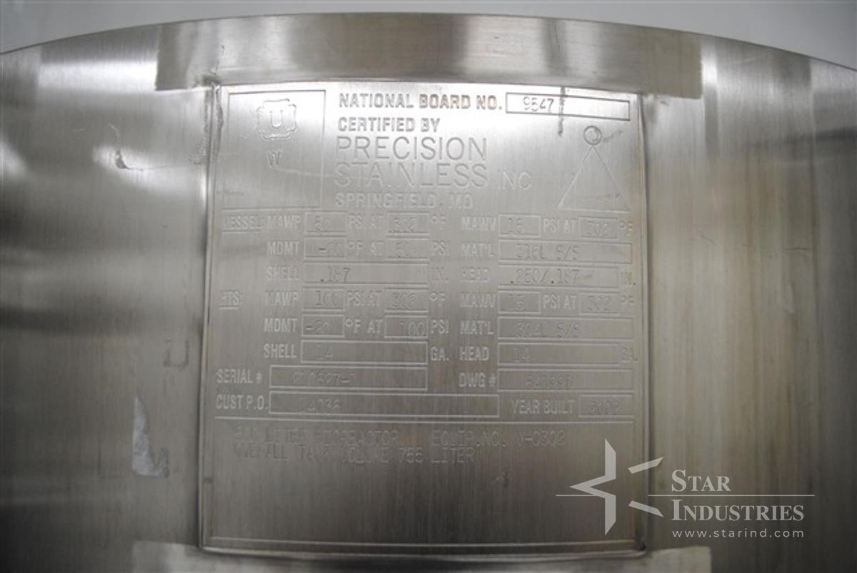 Used 500 Liter Precision Stainless Reactor