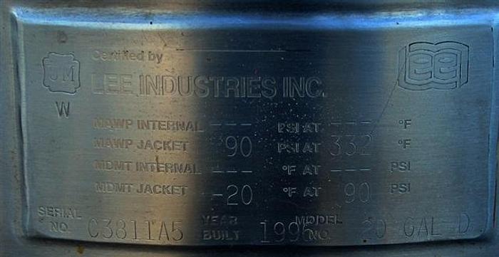 Used 20 gallon Lee jacketed Tank w/ valve and cover
