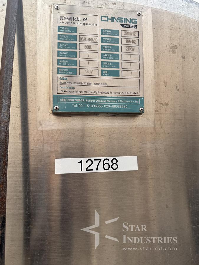 Used 500 liter Chasing S.S. Vacuum Emulsifier/Reactor