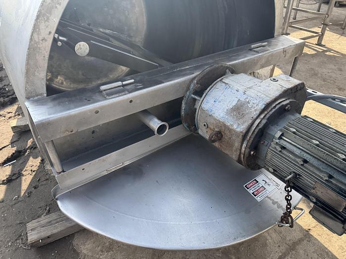 Used Tank, 500-Gallon, Stainless Steel, Scrape Agitation, JacketedMetal Craft 500-gallon stainless steel full jacketed and scrape agitated tank, constructed of 304 stainless steel. Measures 56" diameter x 58" straight side with flat top and dish bottom. Set up for side and bottom scrapers. Driven by a top-mounted drive through a gear reducer. 7.5 HP motor, 1755 RPM, 230/460V, 3/60Hz, with a gear reducer output of 40 RPM. Vessel is mounted on 4 stainless steel legs and features a 3" diameter center bottom outlet. Jacket Design pressure: 100 PSI, design temperature: 300°F. Last used in cosmetics industry.