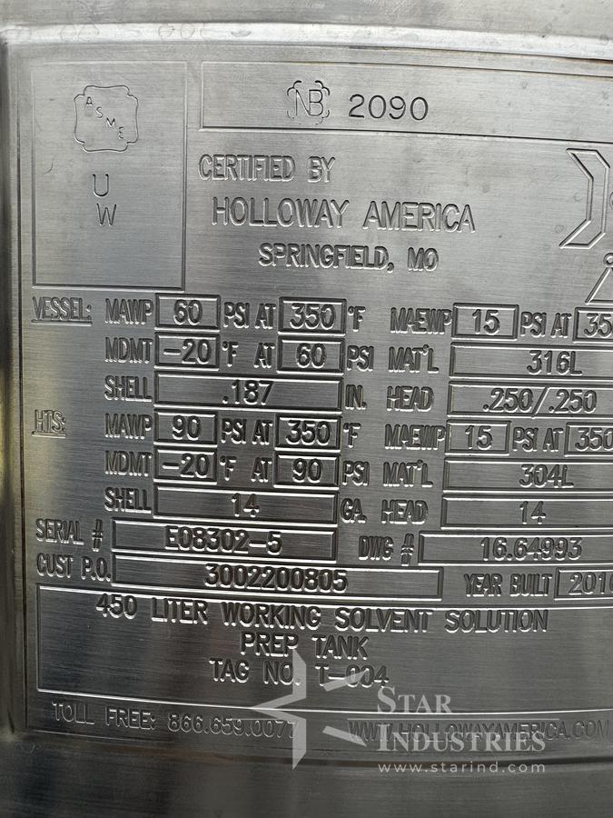 Used 450 liter Holloway S.S. Tank