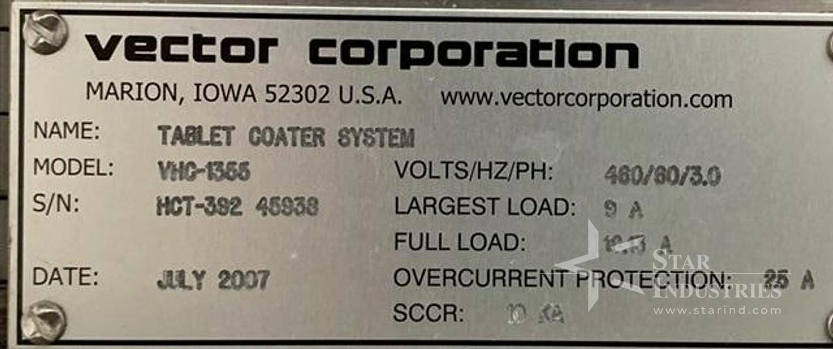 Used 30" Vector Hi-Coater Coating Pan, Model VHC-1355