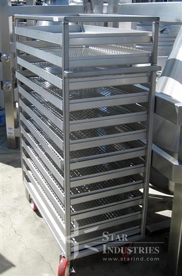 Used Trolley with 36" x 24" perforated, trays, all stainless steel