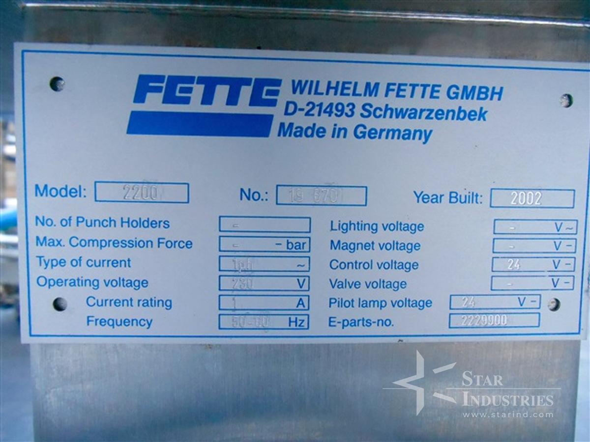 Used Fette Model 2200 Control Console