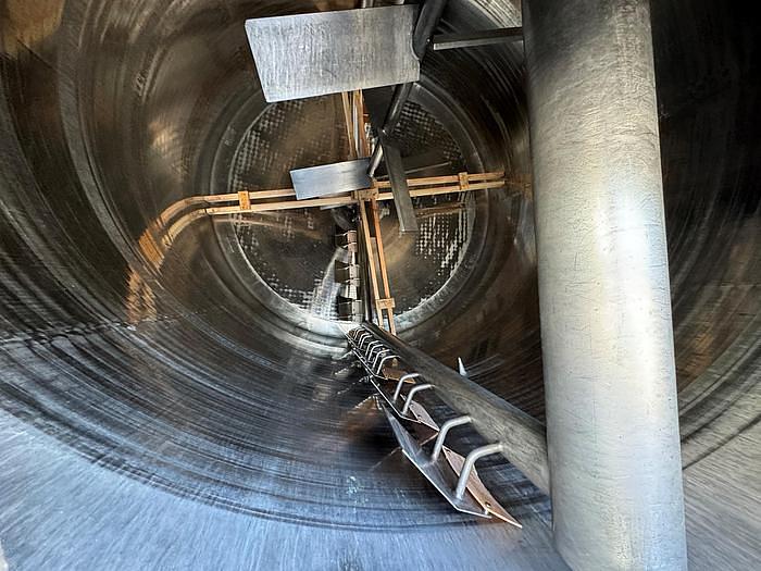 Used Stainless Steel 6,000 Gallon Jacketed & Double Motion Agitated Tank with scraper agitation and center agitation with turbine blade paddles